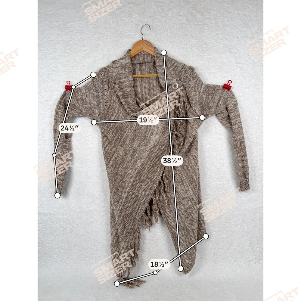 Unbranded Brown Marled Fringe Asymmetric Button Drape‎ Knit Cardigan Sweater